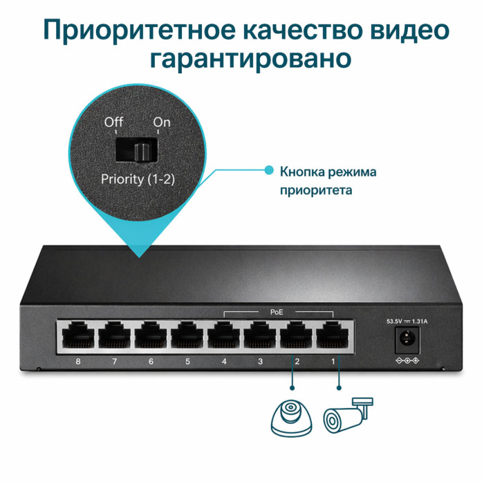 TP-Link TL-SF1008P / 8-портовый настольный коммутатор с 4-портами PoE+