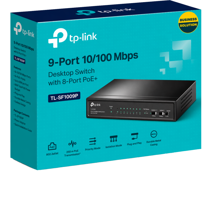 TP-Link TL-SF1009P / 9-портовый настольный коммутатор с 8-портами PoE+