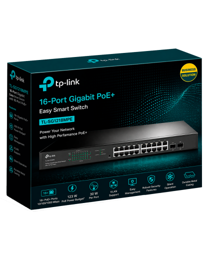 TP-Link TL-SG1218MPE / Easy Smart гигабитный коммутатор с 16 портами PoE+ и 2 SFP слотами