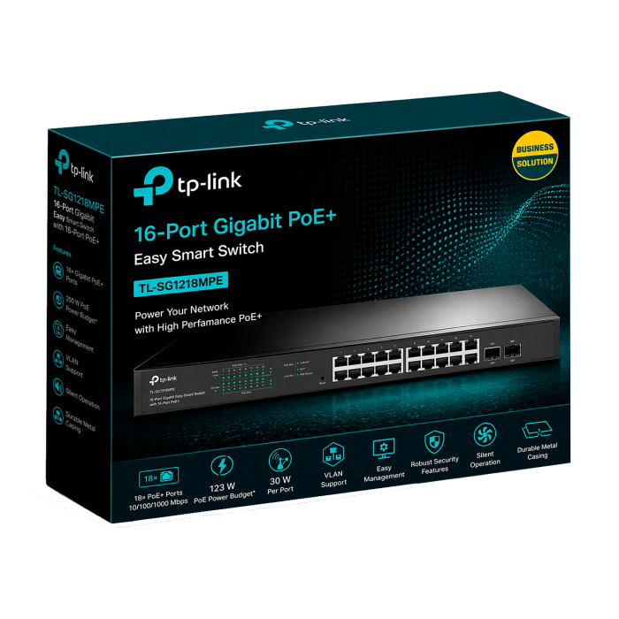 TP-Link TL-SG1218MPE / Easy Smart гигабитный коммутатор с 16 портами PoE+ и 2 SFP слотами