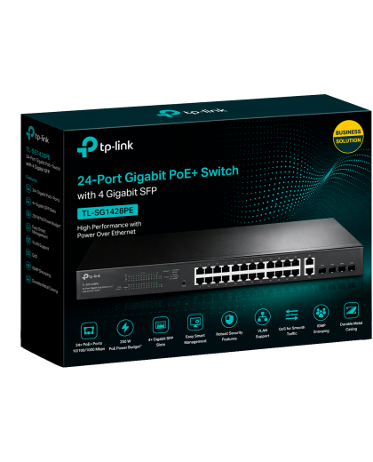 TP-Link TL-SG1428PE / Easy Smart гигабитный коммутатор с 24 портами PoE+, 2 портами без РоЕ и 2 SFP слотами