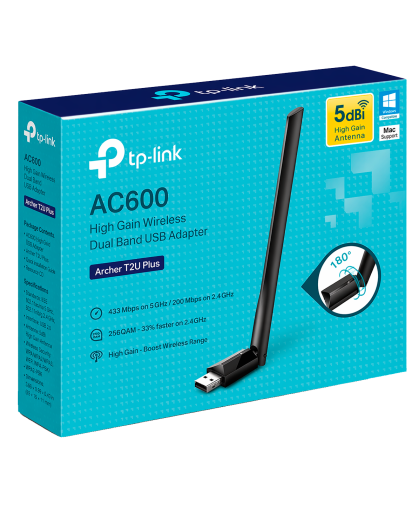 TP-Link Archer T2U Plus / AC600 Двухдиапазонный беспроводной USB-адаптер высокого усиления