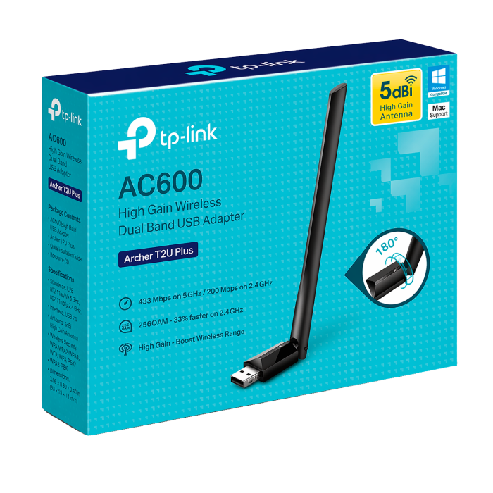 TP-Link Archer T2U Plus / AC600 Двухдиапазонный беспроводной USB-адаптер высокого усиления