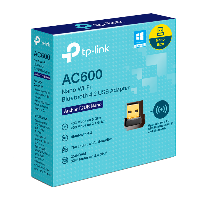 TP-Link Archer T2UB Nano / AC600 Двухдиапазонный беспроводной USB-адаптер Wi-Fi с поддержкой Bluetooth 4.2
