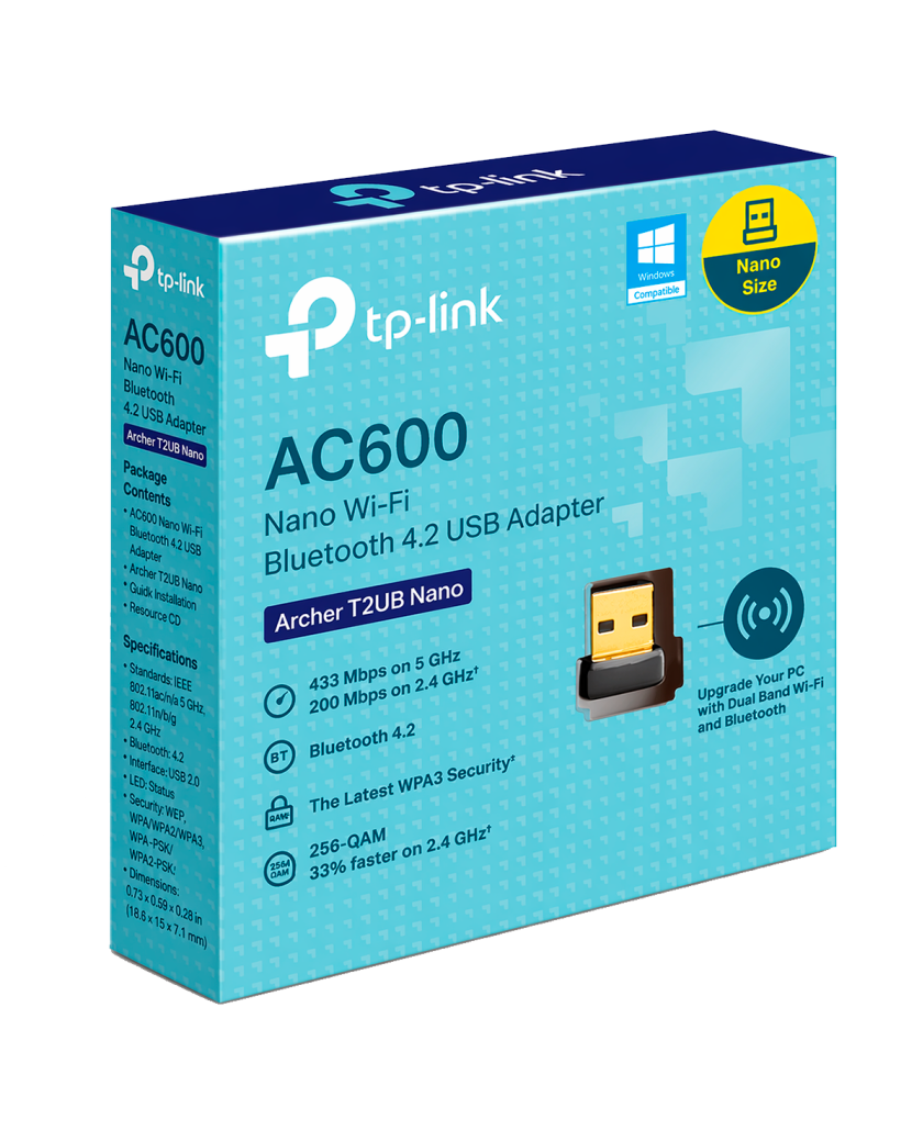 TP-Link Archer T2UB Nano / AC600 Двухдиапазонный беспроводной USB-адаптер Wi-Fi с поддержкой Bluetooth 4.2