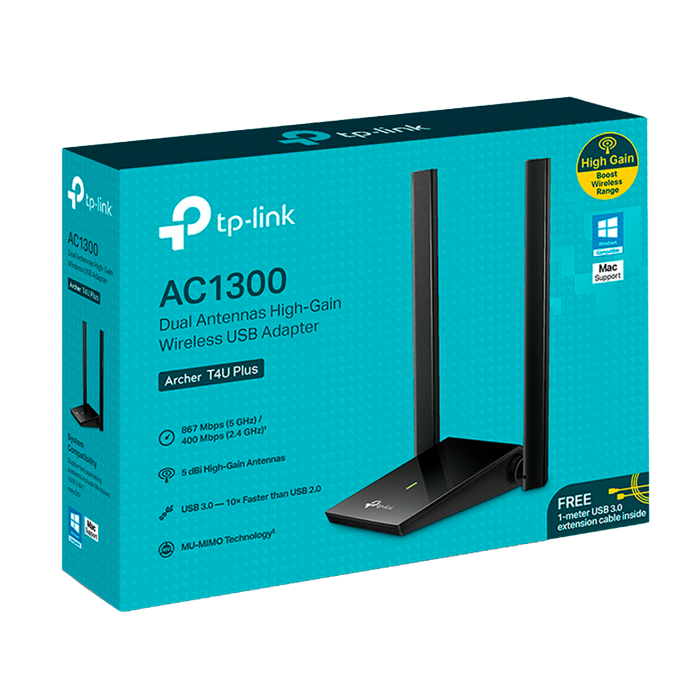 TP-Link Archer T4U Plus / AC1300 Двухдиапазонный беспроводной USB-адаптер Wi-Fi высокого усиления