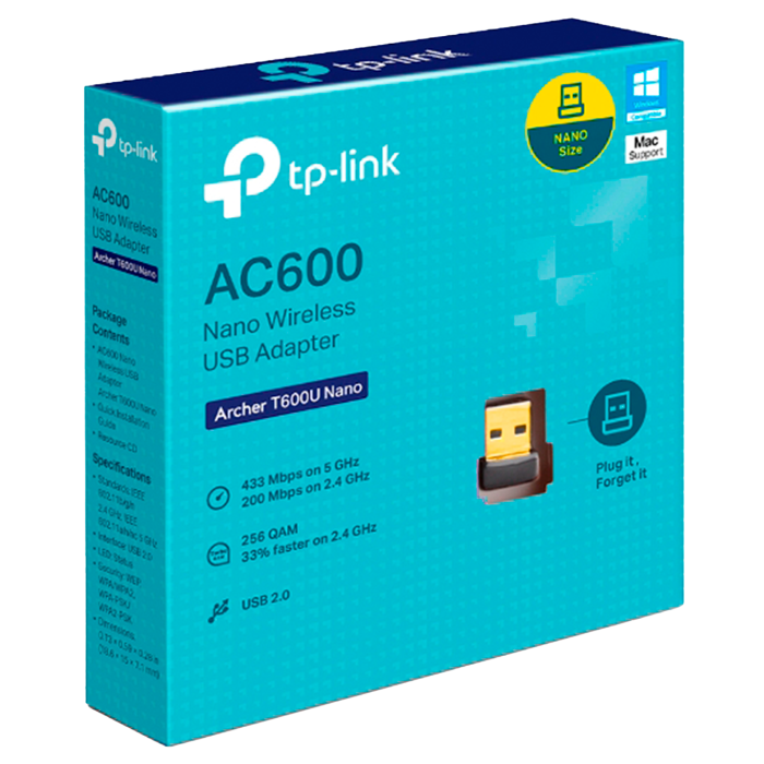 TP-Link Archer T600U Nano / AC600 Двухдиапазонный беспроводной nano USB-адаптер Wi-Fi