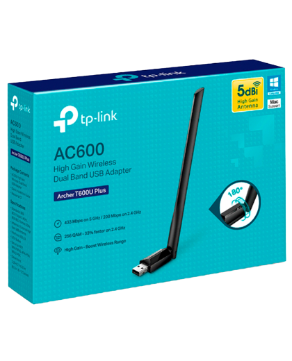 TP-Link Archer T600U Plus / AC600 Беспроводной двухдиапазонный USB-адаптер Wi-Fi высокого усиления