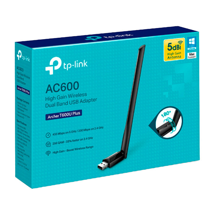 TP-Link Archer T600U Plus / AC600 Беспроводной двухдиапазонный USB-адаптер Wi-Fi высокого усиления