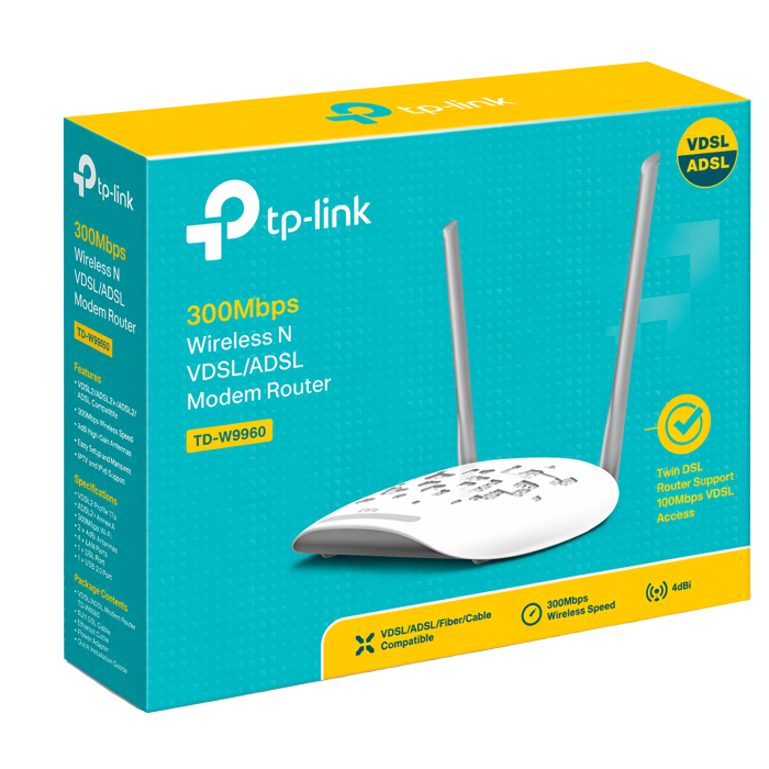 TP-Link TD-W9960 / N300 Беспроводной модем-маршрутизатор VDSL/ADSL стандарта N со скоростью 300 Мбит/с