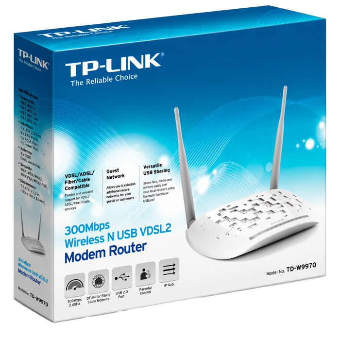 TP-Link TD-W9970 / N300 Беспроводной маршрутизатор со встроенным VDSL/ADSL-модемом и USB-портом