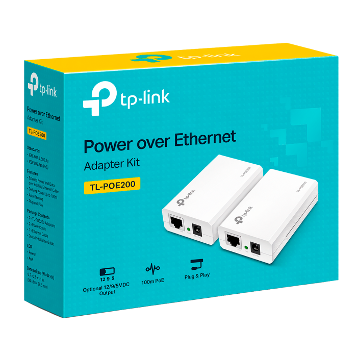 TP-Link Omada TL-PoE200 / Комплект адаптеров Power over Ethernet (PoE-инжектор+сплиттер)