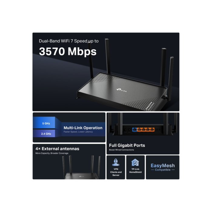 TP-Link Archer BE220 / BE3600 Двухдиапазонный беспроводной маршрутизатор Wi-Fi 7
