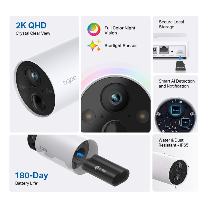 TP-Link Tapo C420 / Умная внутренняя/наружная камера с аккумулятром и поддержкой ИИ