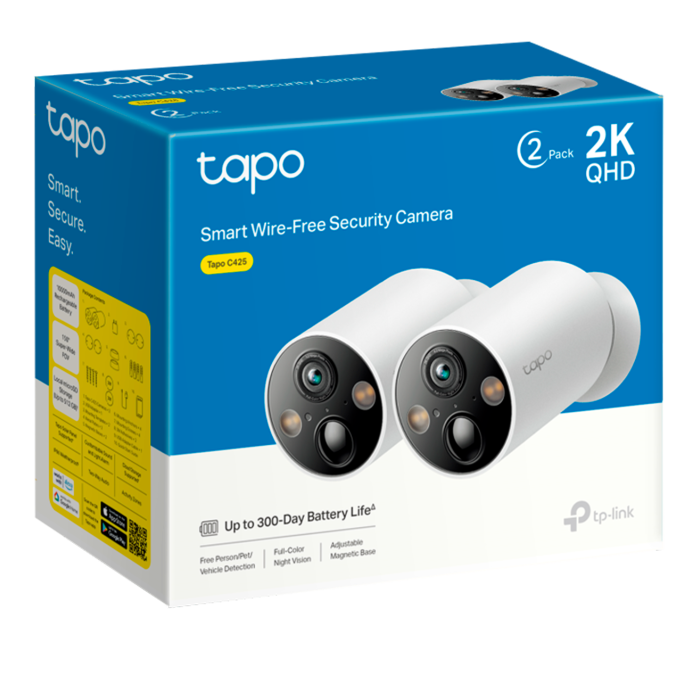 TP-Link Tapo C425 (2-pack) / Умная внутренняя/наружная камера с аккумулятором и поддержкой ИИ