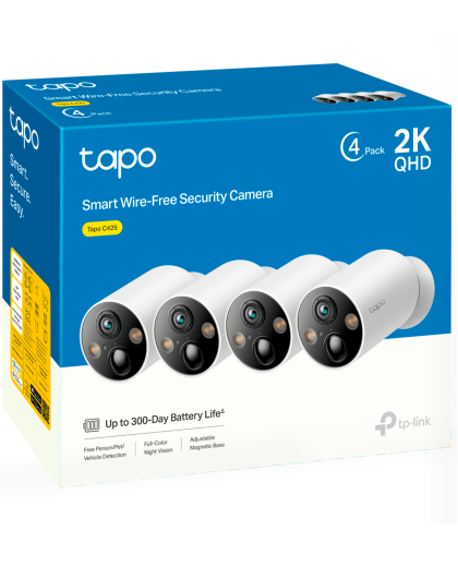 TP-Link Tapo C425 (4-pack) / Умная внутренняя/наружная камера с аккумулятором и поддержкой ИИ