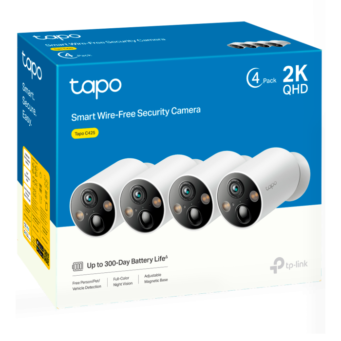 TP-Link Tapo C425 (4-pack) / Умная внутренняя/наружная камера с аккумулятором и поддержкой ИИ