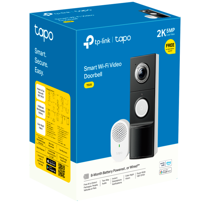 TP-Link Tapo D235 / Умный дверной звонок с камерой 2K 5MP и аккумулятором