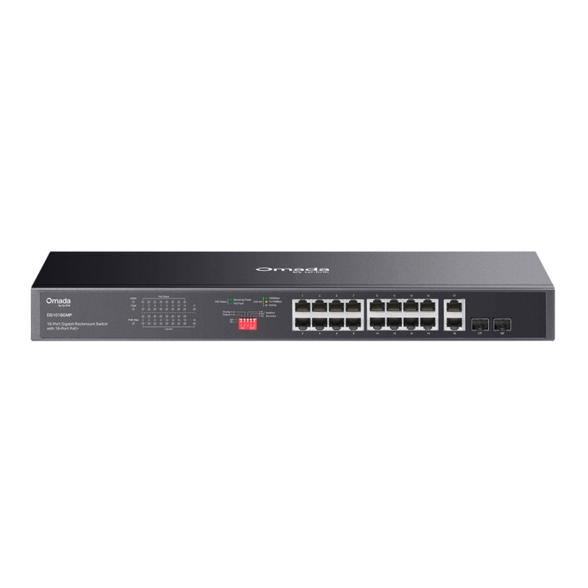 TP-Link Omada DS1018GMP / 8-портовый гигабитный неуправляемый коммутатор в стойке с 16-портовым PoE+