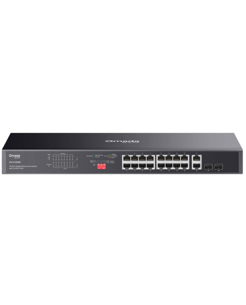TP-Link Omada DS1018GMP / 8-портовый гигабитный неуправляемый коммутатор в стойке с 16-портовым PoE+