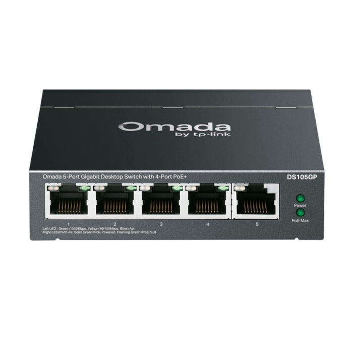 9 TP-Link Omada DS105GP / 5-портовый гигабитный неуправляемый рабочий коммутатор с 4-портовым PoE+