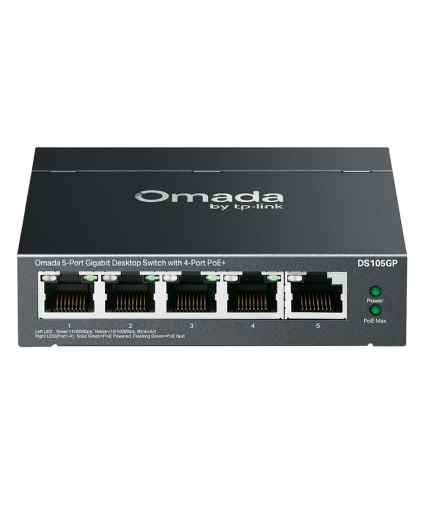 TP-Link Omada DS105GP / 5-портовый гигабитный неуправляемый рабочий коммутатор с 4-портовым PoE+