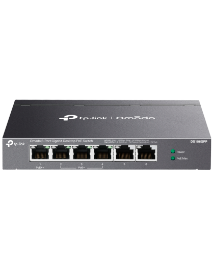 9 TP-Link Omada DS106GPP / 6-портовый гигабитный неуправляемый настольный коммутатор с 3-портовым PoE+ и 1-портовым PoE++