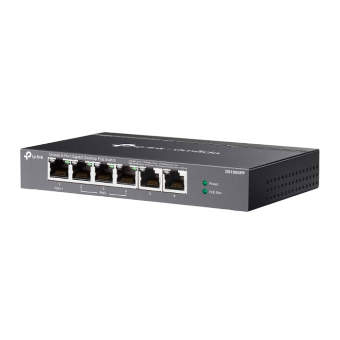 9 TP-Link Omada DS106GPP / 6-портовый гигабитный неуправляемый настольный коммутатор с 3-портовым PoE+ и 1-портовым PoE++