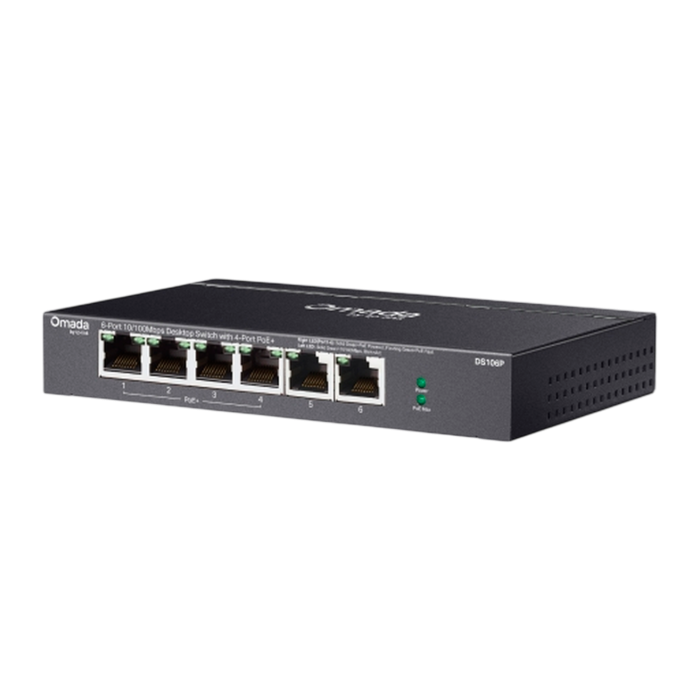 9 TP-Link Omada DS106P / 6-портовый 10/100 Мбит/с неуправляемый настольный коммутатор с 4-портовым PoE+