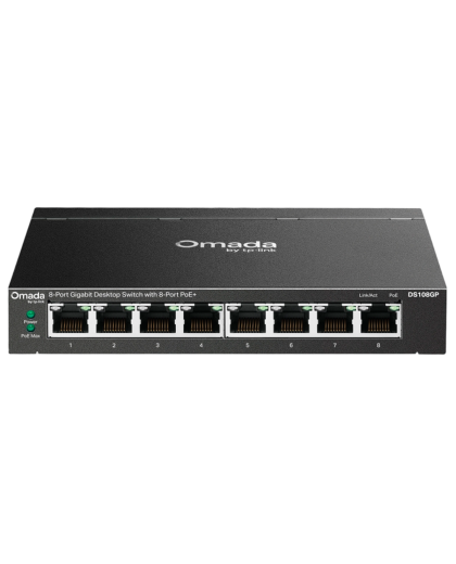 9 TP-Link Omada DS108GP / 8-портовый гигабитный неуправляемый рабочий коммутатор с 8-портовым PoE+