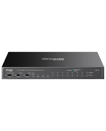 9 TP-Link Omada DS111P / 8-портовый 10/100 Мбит/с + 3-портовый гигабитный неуправляемый десктопный коммутатор с 8-портовым PoE+