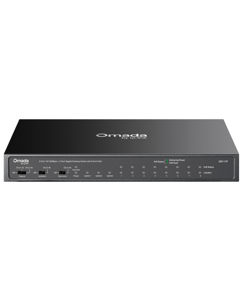 TP-Link Omada DS111P / 8-портовый 10/100 Мбит/с + 3-портовый гигабитный неуправляемый десктопный коммутатор с 8-портовым PoE+