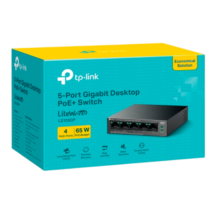 TP-Link LS105GP / Коммутатор неуправляемый гигабитный 5-портовый PoE (4 порта PoE+ и 1 порт без PoE)
