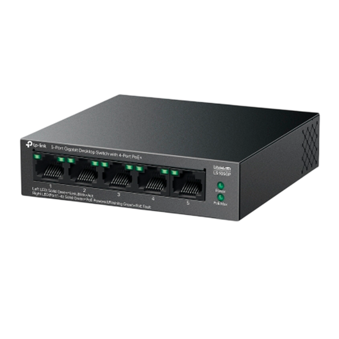 TP-Link LS105GP / Коммутатор неуправляемый гигабитный 5-портовый PoE (4 порта PoE+ и 1 порт без PoE)