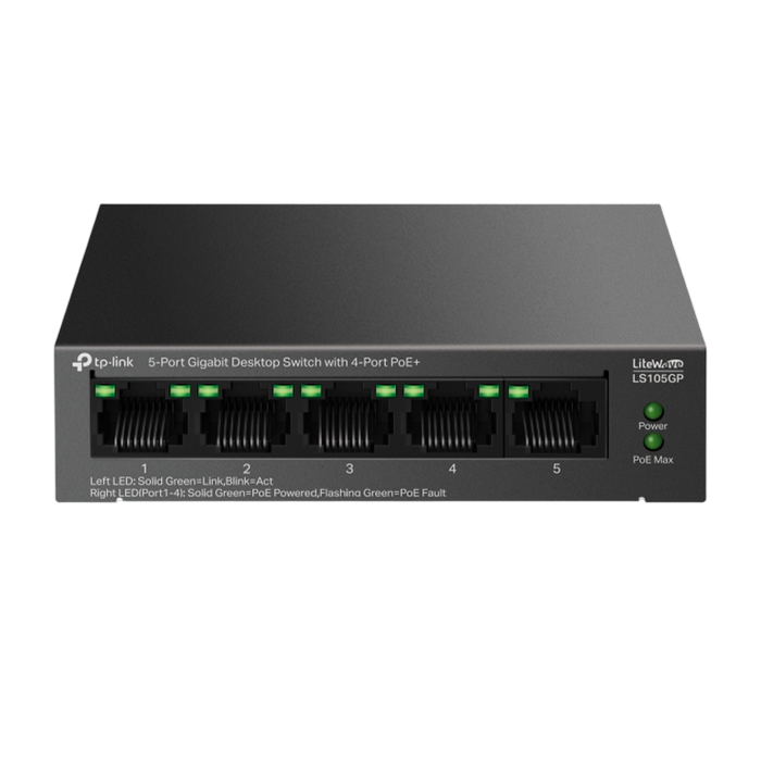 TP-Link LS105GP / Коммутатор неуправляемый гигабитный 5-портовый PoE (4 порта PoE+ и 1 порт без PoE)