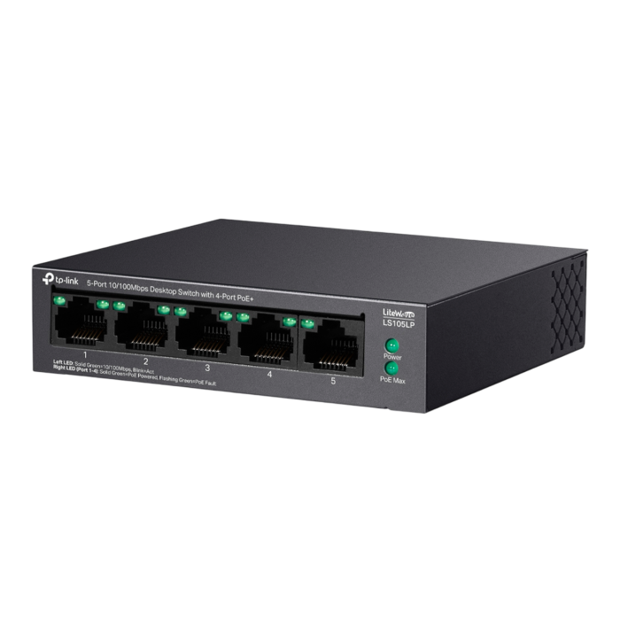 TP-Link LS105LP / Коммутатор неуправляемый 5-портовый PoE (4 порта PoE+ 10/100 Мбит/с, 1 порт 10/100 Мбит/с без РоЕ)