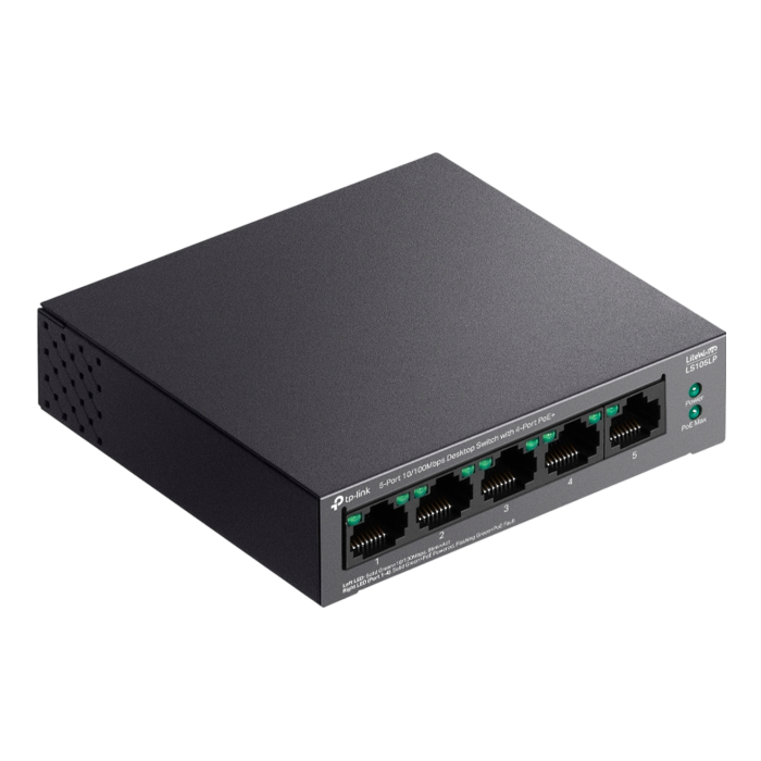 TP-Link LS105LP / Коммутатор неуправляемый 5-портовый PoE (4 порта PoE+ 10/100 Мбит/с, 1 порт 10/100 Мбит/с без РоЕ)
