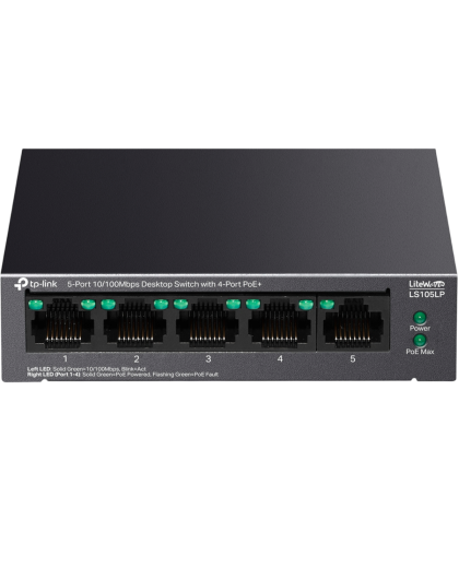 TP-Link LS105LP / Коммутатор неуправляемый 5-портовый PoE (4 порта PoE+ 10/100 Мбит/с, 1 порт 10/100 Мбит/с без РоЕ)