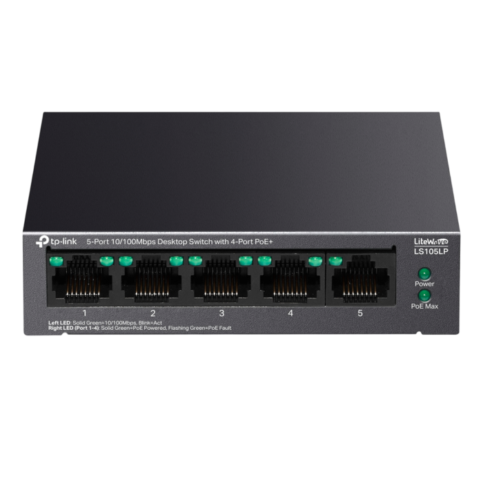 TP-Link LS105LP / Коммутатор неуправляемый 5-портовый PoE (4 порта PoE+ 10/100 Мбит/с, 1 порт 10/100 Мбит/с без РоЕ)