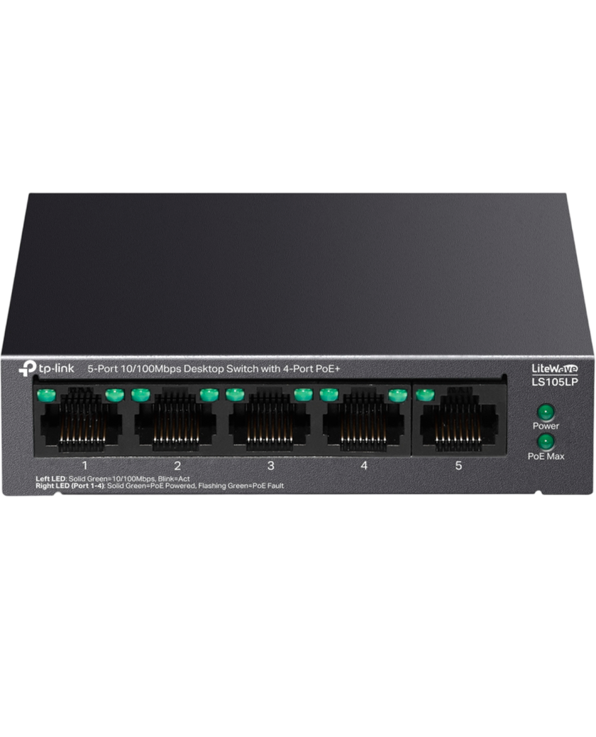 TP-Link LS105LP / Коммутатор неуправляемый 5-портовый PoE (4 порта PoE+ 10/100 Мбит/с, 1 порт 10/100 Мбит/с без РоЕ)