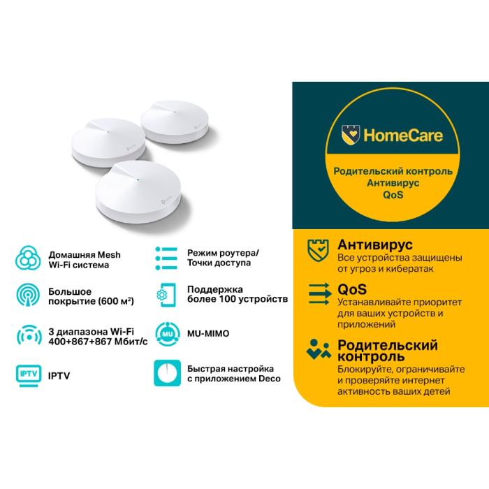 TP-Link Deco M9 Plus (3-Pack) / AC2200 Mesh-система Wi-Fi 5 с поддержкой IoT