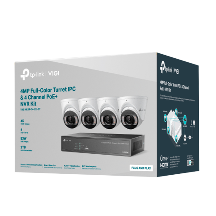 TP-Link VIGI NK4P-T4425-2T / Комплект 4MP Full-Color турельная IPC & 4 канальный PoE+ NVR