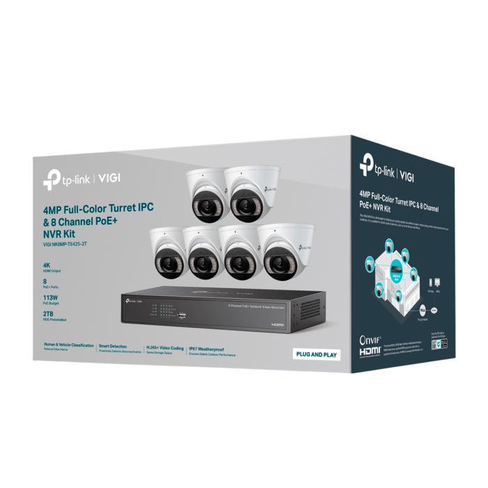 TP-Link VIGI NK8MP-T6425-2T / Комплект 4MP Full-Color турельная IPC & 8 канальный PoE+ NVR