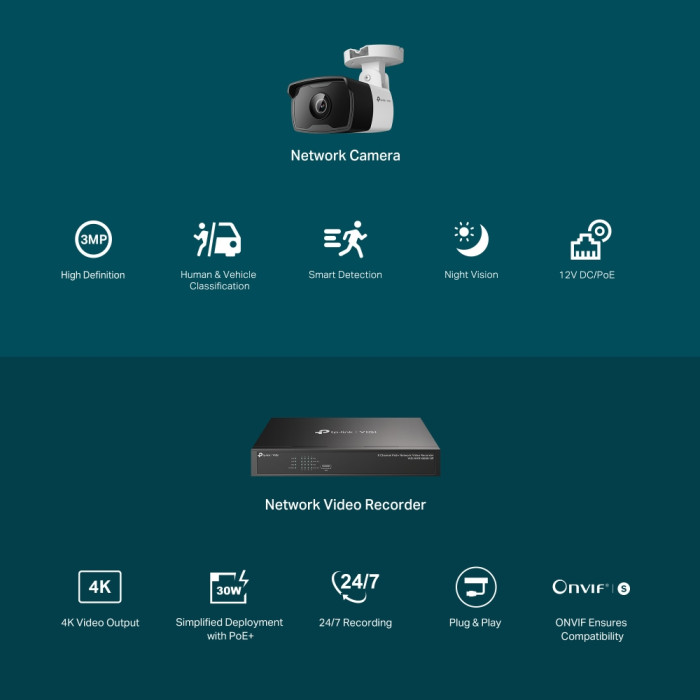 TP-Link VIGI NK8P-B434I / Комплект 3MP Bullet IPC и 8-канального PoE+ NVR