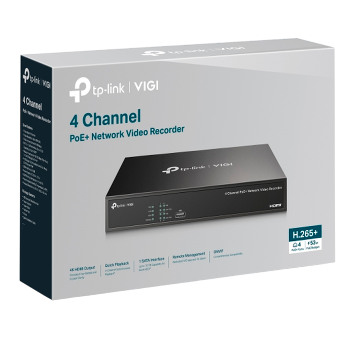 TP-Link VIGI NVR1004H-4P / 4-канальный сетевой видеорегистратор с поддержкой PoE+