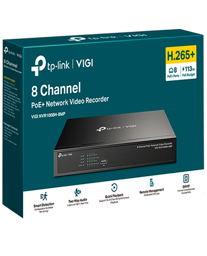 TP-Link VIGI NVR1008H-8MP / 8-канальный сетевой видеорегистратор с поддержкой PoE+