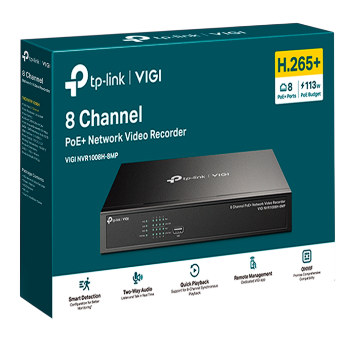 TP-Link VIGI NVR1008H-8MP / 8-канальный сетевой видеорегистратор с поддержкой PoE+