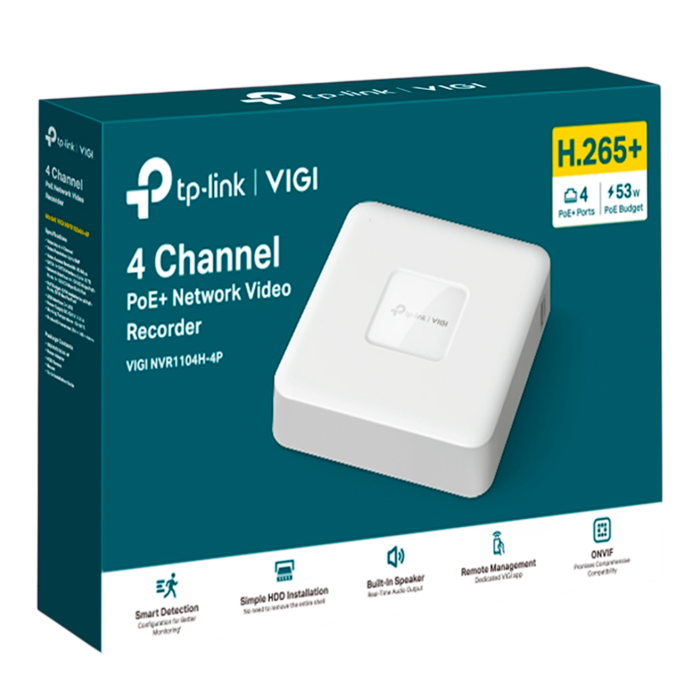 TP-Link VIGI NVR1104H-4P / 4-канальный сетевой видеорегистратор с поддержкой PoE+