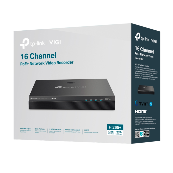 TP-Link VIGI NVR2016H-16MP / 16-канальный сетевой видеорегистратор с поддержкой PoE+