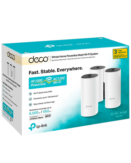 TP-Link Deco P9 (3-pack) / AC1200 + AV1000 Гибридная Mesh-система